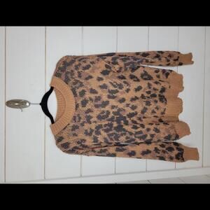 Aerie XS Brown and black animal print crew neck sweater